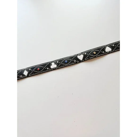 GAP Black Leather Jewel Embossed Studded Card Suit Hip Belt, Size 32/M - Picture 2 of 16